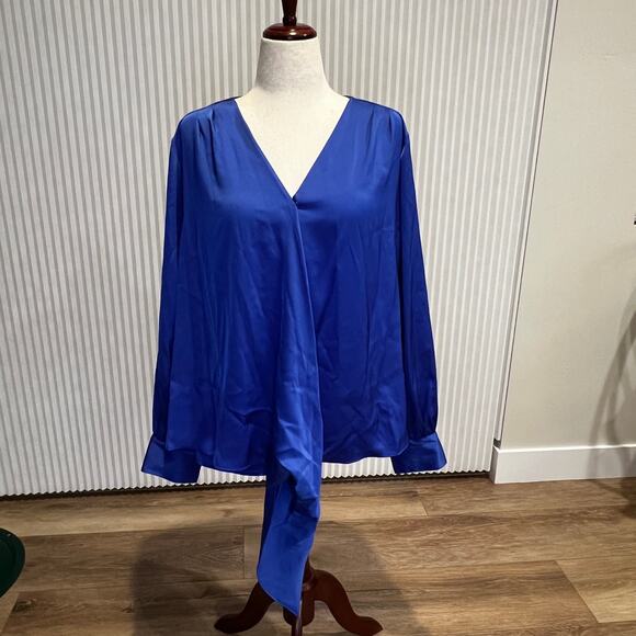 DONNA KARAN Women's Faux-Wrap Long-Sleeve Top Size XL In Marbella - Picture 3 of 11